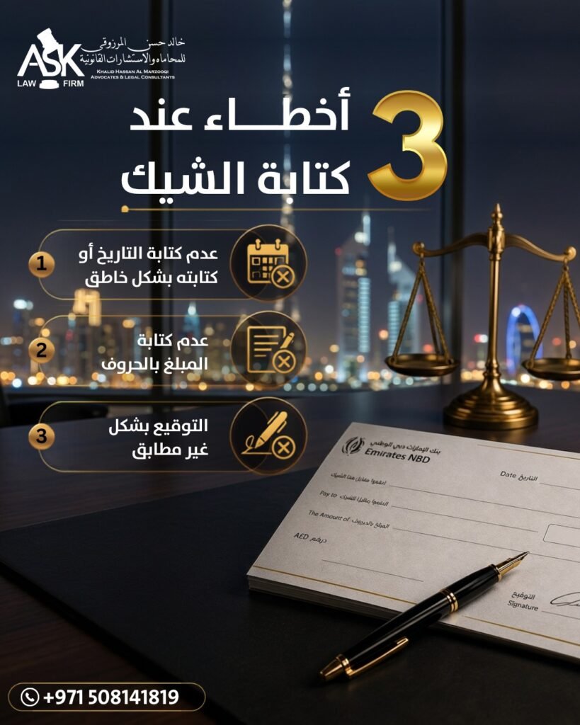 3 أخطاء عند كتابة الشيك في الإمارات | دليل قانوني شامل | خالد حسن المرزوقى للمحاماة whatsapp image 2026 07 04 at 9.55.18 pm